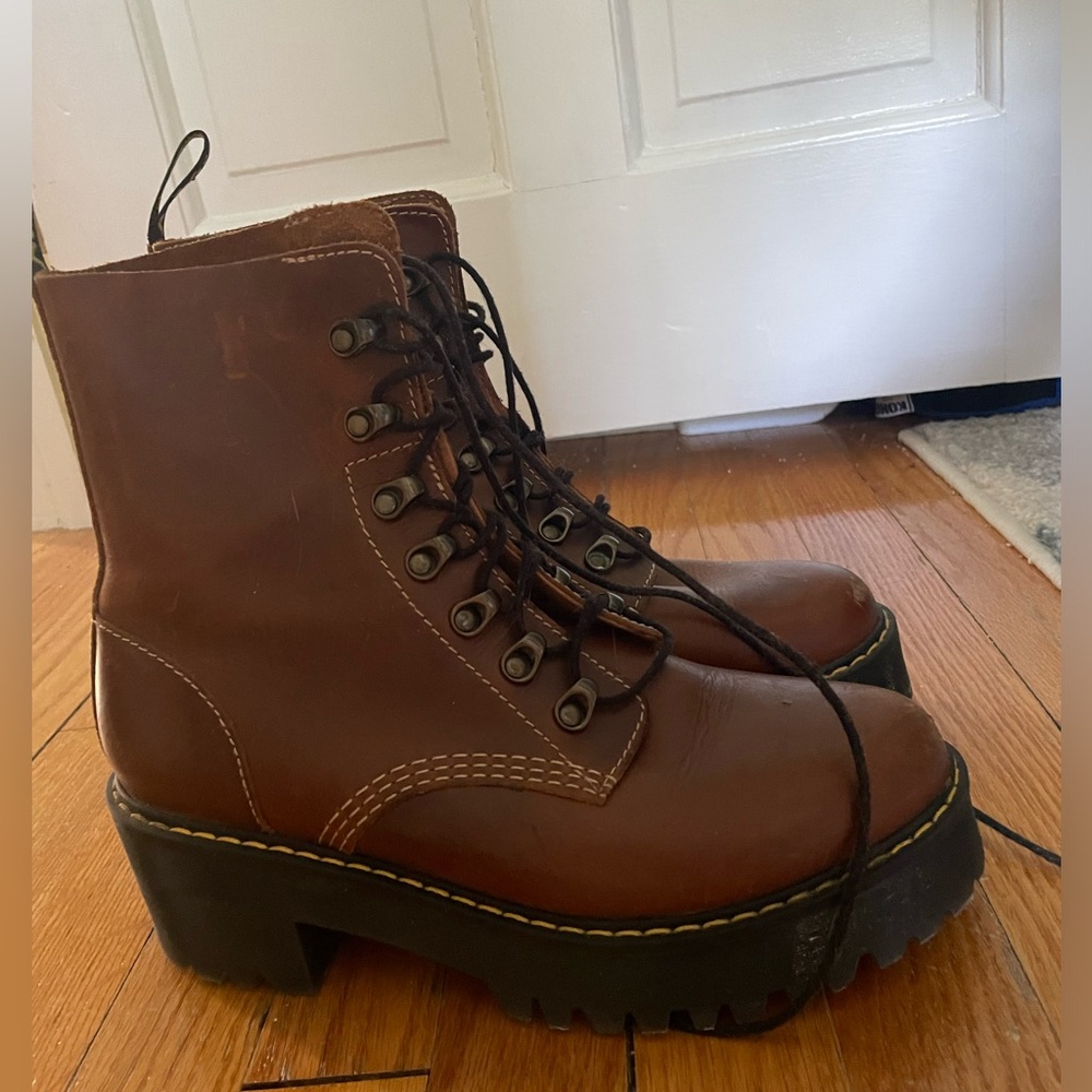 Dr. Martens Leona Womens Farrier Leather Brown Healed Boots